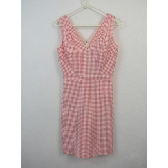 NWT J. Crew Size 0 V-Neck Seersucker Dress in Gingham Pink and White - Picture 2 of 8
